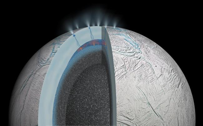 토성의 위성인 엔켈라두스(Enceladus) 해저에서 온천이 발견됐다. 엔켈라두스 남극에서는 얼음이 뒤섞인 화산 활동이 발견됐고 이 얼음층 아래에 바다가 있으며, 해저에서 뜨거운 물이나 온천 활동이 탐지됐다는 연구결과가 나왔다.
[미국항공우주국(NASA)]
