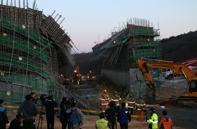 The collapsed road construction site in Yongin, Gyeonggi Province