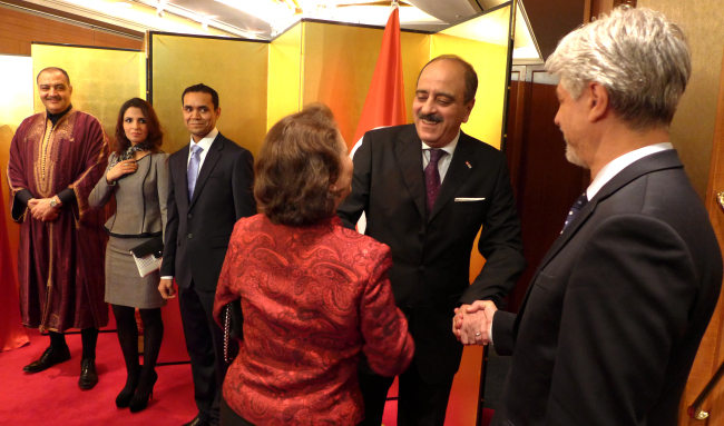 Tunisian Ambassador Ali Nafti (second from right) shakes hands with visitors at the 59th anniversary of independence reception at Lotte Hotel in Seoul on March 20.   Joel Lee/The Korea Herald.
Tunisian Ambassador Ali Nafti (second from right) shakes hands with visitors at the 59th anniversary of independence reception at Lotte Hotel in Seoul on March 20.   Joel Lee/The Korea Herald.