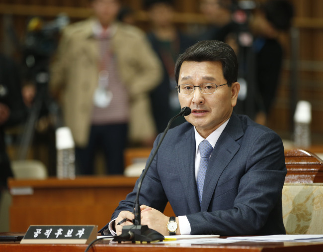 Supreme Court judge nominee Park Sang-ok attends a hearing at the National Assembly on Tuesday.   Yonhap