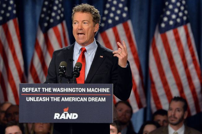 U.S. Senator Rand Paul formally announces his candidacy for president during an event in Louisville, Kentucky, Tuesday.   AFP-Yonhap