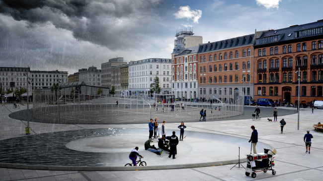 A city skate park in Denmark serves as water storage space during floods and is connected to a canal to bring rainwater to a nearby lake. (Denmark’s State of Green)