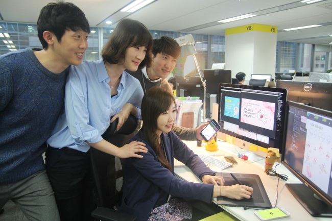 Members of the KakaoTalk digital items team at Daum Kakao work on emoticons.   Daum Kakao