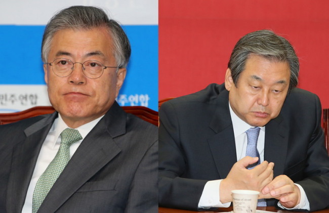 NPAD leader Moon Jae-in and Saenuri leader Kim Moo-sung