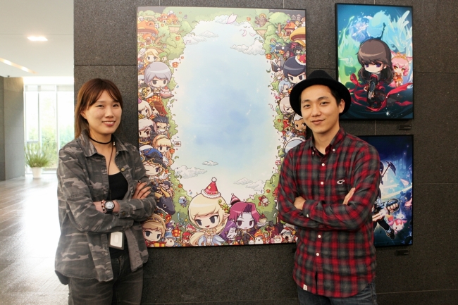 “MapleStory” chief concept artist Koo Kyo-seong (right) and business strategist Shim Gyu-yeon.   Nexon