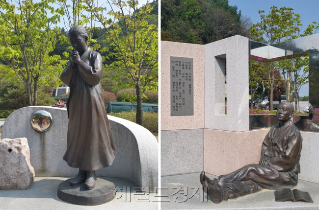 박달재 공원의 조각상. 박달재에는 박달과 금봉의 사랑이야기가 얽혀 있다. 사진=김아미 기자/amigo@heraldcorp.com