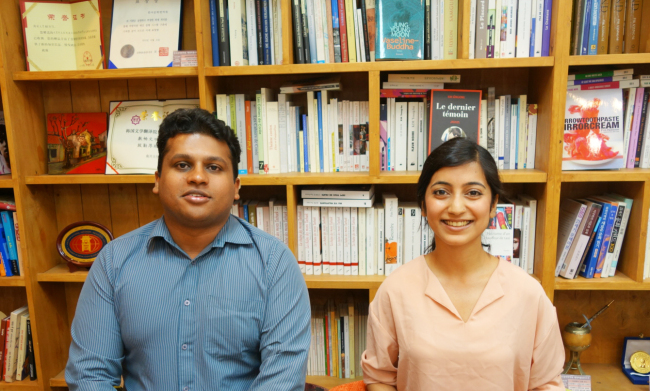 Agnel Joseph (left) and Reetika Dutta, two Indian translators who translate Korean literature into English, at the Literature Translation Institute of Korea in Seoul.   Rumy Doo/The Korea Herald
