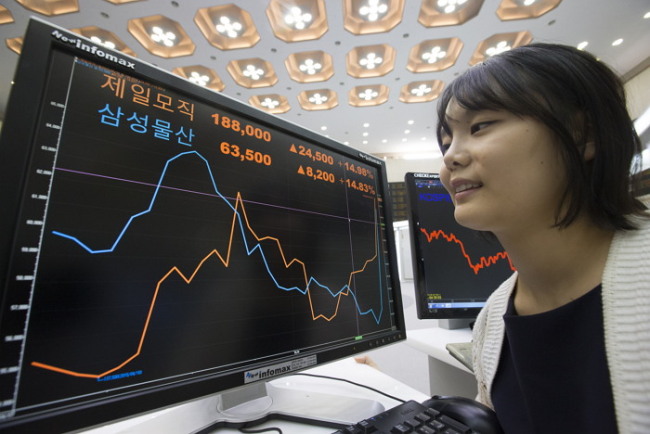 Shares of Cheil Industries and Samsung C&T surged by nearly 15 percent on Tuesday after their merger was confirmed. (Yonhap )