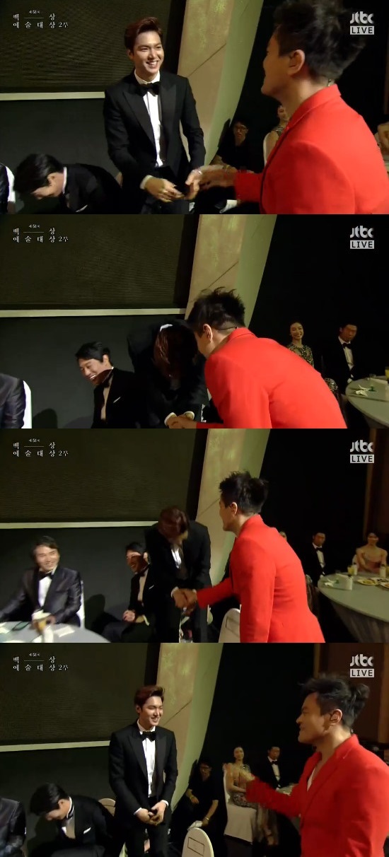 [백상예술대상]이민호, 박진영 보자마자 깍듯인사 ‘장인어른 만난 듯?’