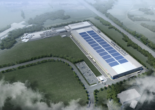 The artistic rendering of the nation’s largest solar cell plant to be built in Jincheon, North Chungcheong Province. Hanwha Group