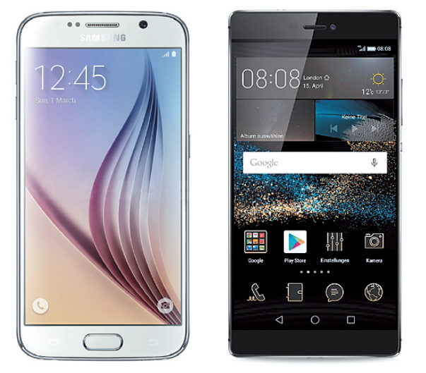 Samsung Galaxy S6 (left) and Huawei P8