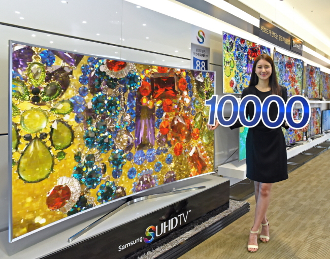 Tech giant Samsung Electronics said Wednesday that sales of the firm’s high-end super-ultrahigh definition TV lineup surpassed 10,000 units in the first three months following its launch in February.    Samsung