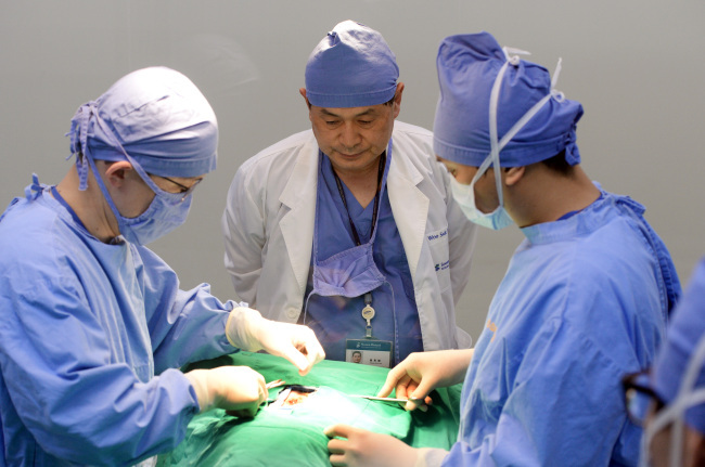 Doctor Hwang Woo-suk oversees a cloning procedure on a dog in November, 2014 at Sooam Biotech Research Foundation in Seoul. Park Hyun-koo/The Korea Herald
