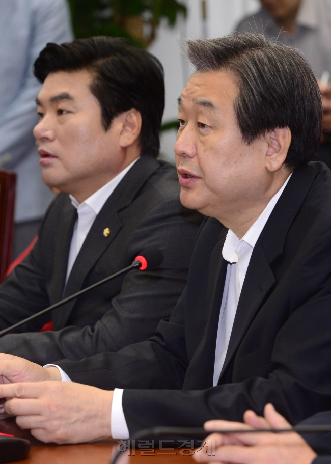 22일 오전 서울 여의도 국회에서 열린 새누리당 최고중진연석회의에서 김무성 대표가 모두발언을 하고 있다. 박해묵 기자/mook@heraldcorp.com