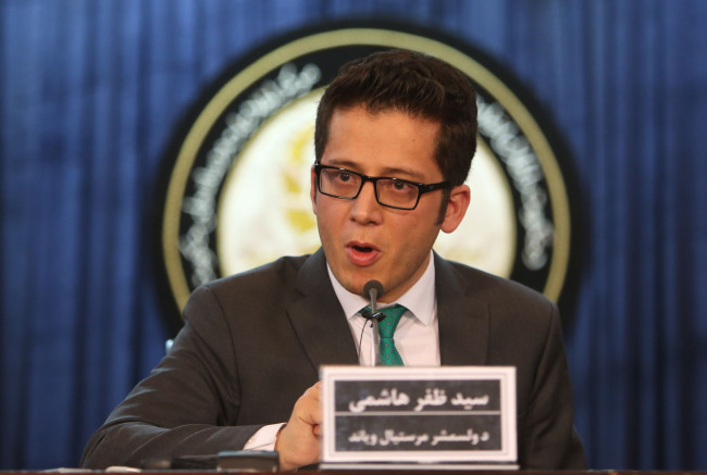 Zafar Hashemi, a deputy spokesman for Afghan President Ashraf Ghani, speaks during a press conference in Kabul, Afghanistan, Wednesday. (Yonhap)