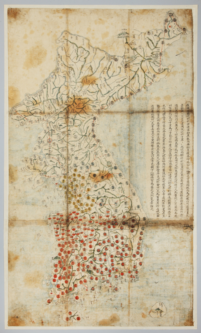 The yellow highlights the old Gyeonggi Province area on Dongguk Jido (Map of East Country, Korea), from the late Joseon period.
(The National Folk Museum of Korea)