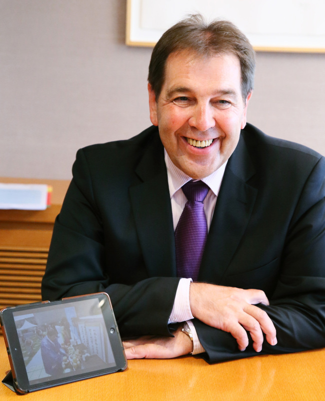 Walter Galinat, president and CEO of Merck’s performance materials business, talks to The Korea Herald in a recent interview in Seoul. (Merck)