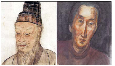 추사 김정희(왼쪽)와 우성 김종영의 자화상. 전시장에는 선문대학교가 소장하고 있는 추사의 자화상이 걸릴 예정이다. [사진제공=학고재]