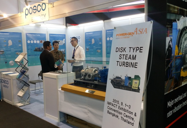 The booth of POSCO Energy during the Power-Gen Asia industry show, held Sept. 1-3 in Bangkok.   POSCO Energy