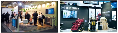 ‘IFA 2015’ 내 위닉스(왼쪽)와 바디프랜드 부스 전경.