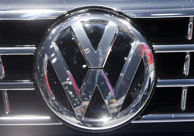 The VW Logo is photographed at a car at the Car Show in Frankfurt, Germany on Tuesday. (AP-Yonhap)
