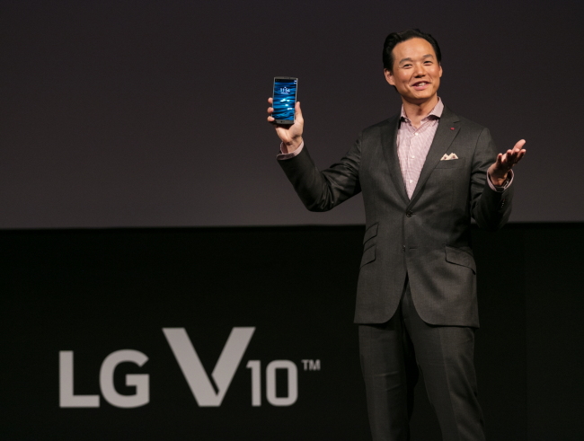 LG V10 UNVEILED -- LG Electronics unveils its latest premium smartphone, the V10, at the Lincoln Center in New York on Thursday. The V10 will be released next month through major U.S. mobile carriers, including Verizon, AT&T and TMUS. (LGE)