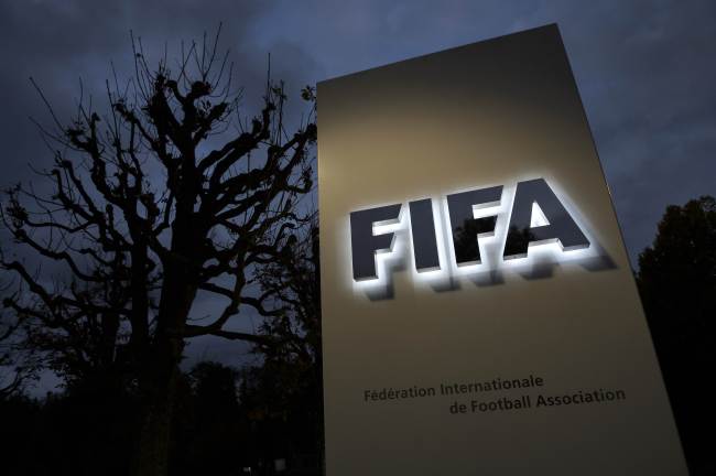 Entrance sign with the logo at the FIFA headquarters Zurich, Switzerland (AFP)