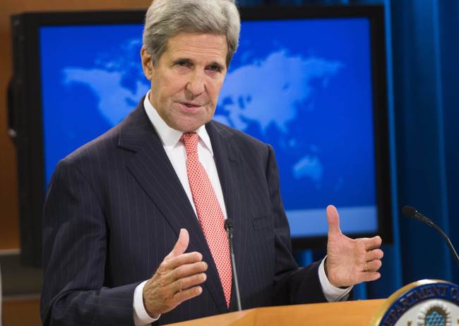 US Secretary of State John Kerry speaks during the release of the 2014 International Religious Freedom Report at the US State Department in Washington on Wednesday. (AFP-Yonhap)