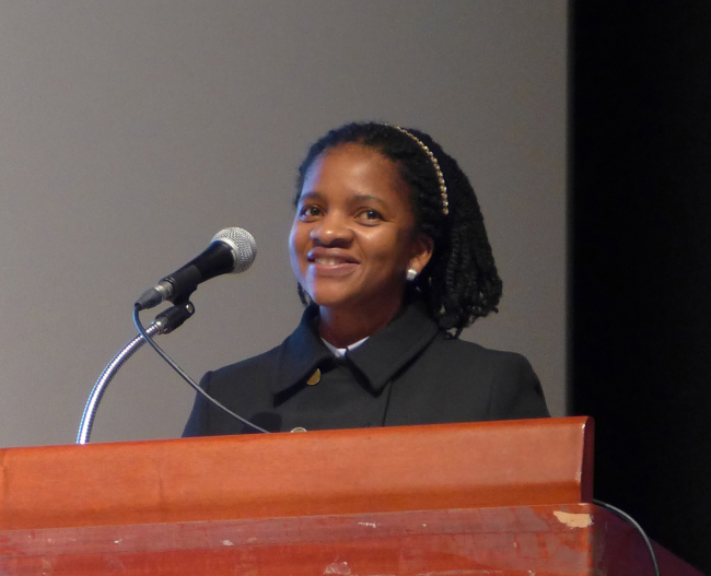 South African Ambassador Nozuko Gloria Bam at a film screening event at the Seoul Museum of History on Thursday.   Joel Lee/The Korea Herald