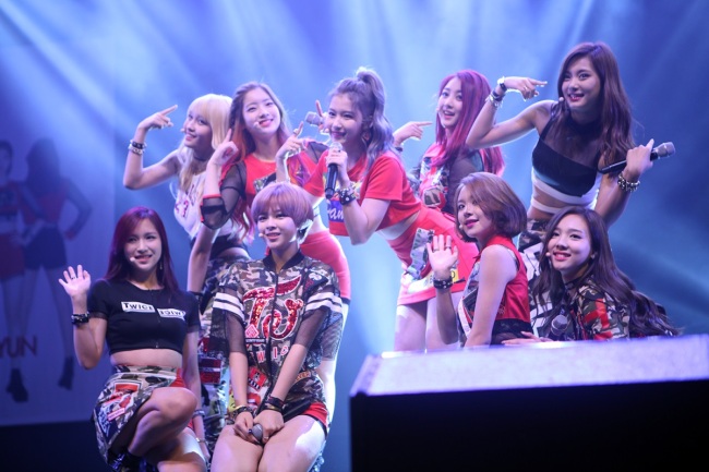 Twice performs for press at AX-Korea in Gwangjin-gu, Seoul. (JYP Entertainment)