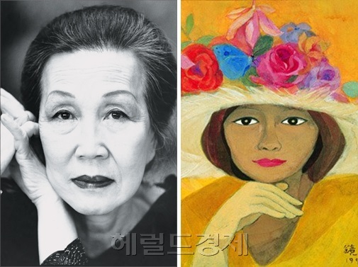 천경자 화백(왼쪽) 생전 모습과 천 화백의 대표작 '길례언니'. 헤럴드경제DB