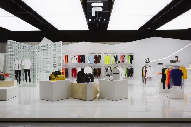 FILA displays its main performance wear during a media preview of its redesigned products held in Seoul on Thursday. (FILA Korea)