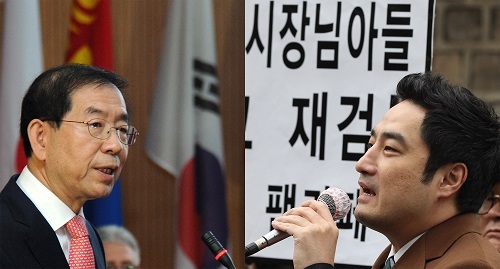 Seoul Mayor Park Won-soon (left) and lawyer Kang Yong-seok  Yonhap