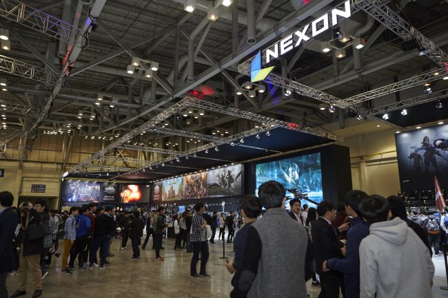 Game developer Nexon’s exhibition booth at the G-Star game trade show to be held from Thursday through Sunday at BEXCO, a convention center in Busan. (Nexon)