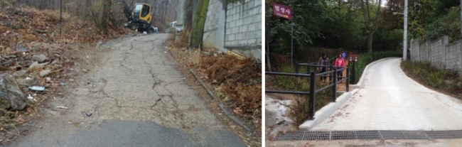 사진은 등산로 정비 전과 후.
