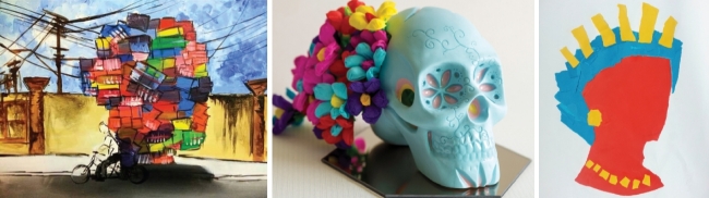 From left: "Boxes" by Jennah Valk, "Sol y Flores" by Rosalie Knaack, and "Queen 2015" by Andy Brown.