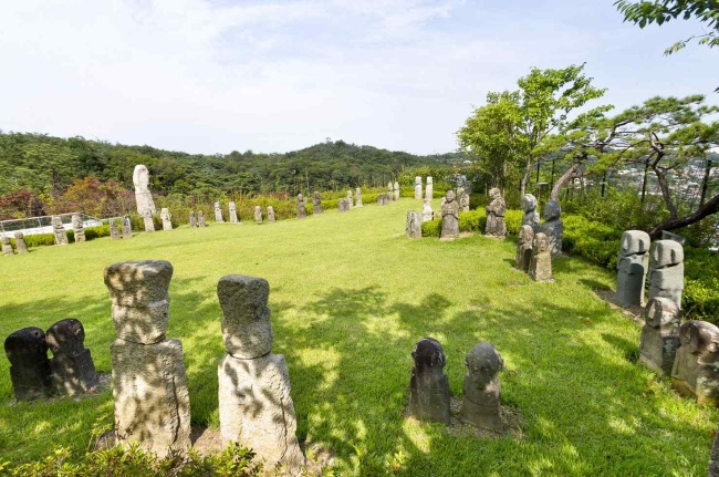 Stone sculptures are on display in an outdoor garden at the Korean Stone Art Museum. (Korean Stone Art Museum)
