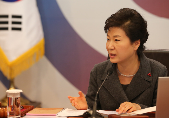 President Park Geun-hye speaks during a Cabinet meeting on Tuesday.   Yonhap