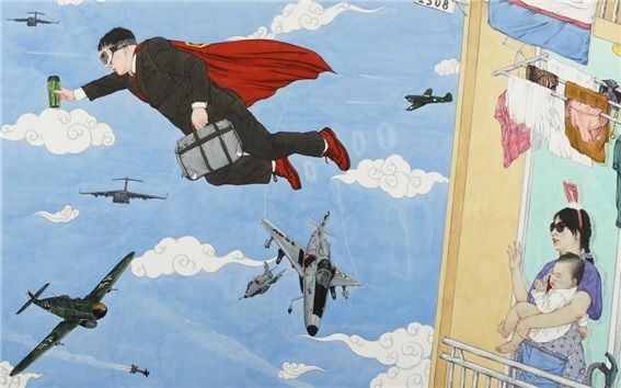 사람풍경_Superman go to work, 76×120㎝, 비단에 채색, 2013
[사진제공=충무아트홀 갤러리]