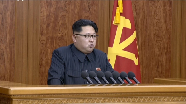 North Korean leader Kim Jong-un delivers his New Year's speech on Friday. (Yonhap)