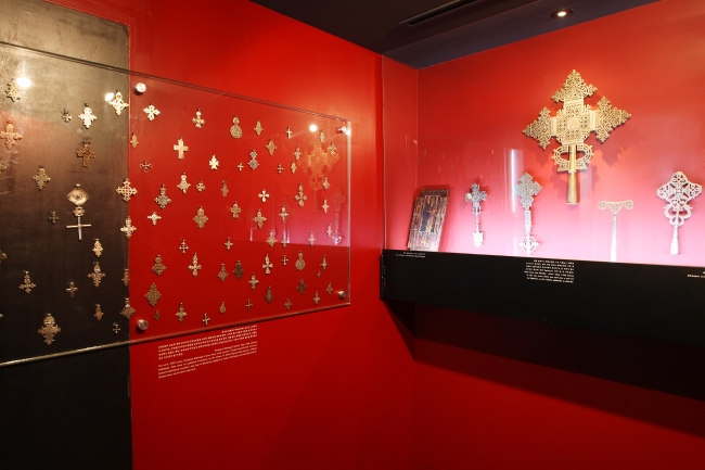 Ethiopian crosses on display at the World Jewelry Museum. World Jewelry Museum