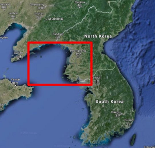 외신이 북한에서 유전이 발견된 지역이라고 지목한 지역. (구글)