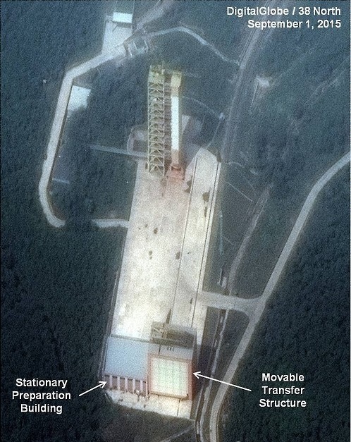 A satellite image of North Korea’s Dongchangri missile site provided by 38 North   Yonhap