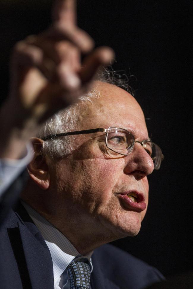 Senator Bernie Sanders, an independent from Vermont and 2016 Democratic presidential candidate, speaks during a campaign event at the Colonial Theater in Keene, New Hampshire, U.S., on Tuesday, Feb. 2, 2016. Just hours after the last voters walked away from Iowa's caucuses, the center of the reshaped 2016 U.S. presidential race shifted to New Hampshire, where Hillary Clinton wasted no time touting her victory over Sanders by less than a percentage point. Photographer: Scott Eisen/Bloomberg *** Local Caption *** Bernie Sanders