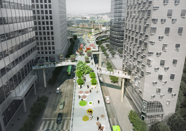 An image of the envisioned overpass at Seoul Station  (Seoul Metropolitan Government)