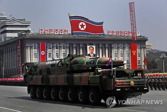 The KN-08 missile seen at a military parade held in Pyongyang on April 15, 2012. Yonhap