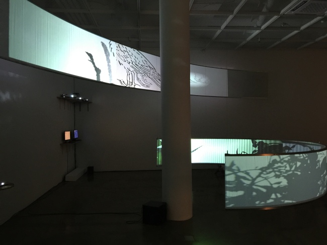 “Dongjungdong 3,”a 7-meter wide screen installation showing images of Chinese mythical figures, by Lee Ye-seung (Artside Gallery)