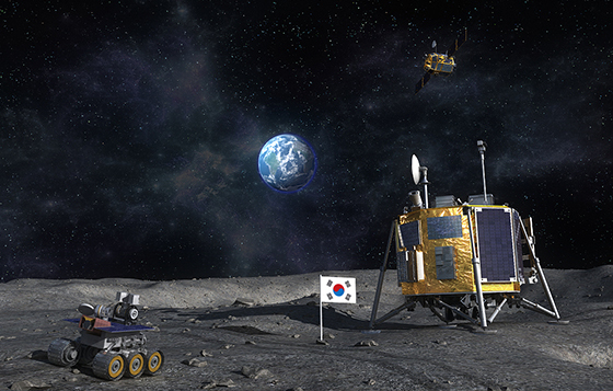 An artistic rendering of a landing vessel and a lunar-rover planned to be sent to the moon by 2020. (Korea Aerospace Research Institute)