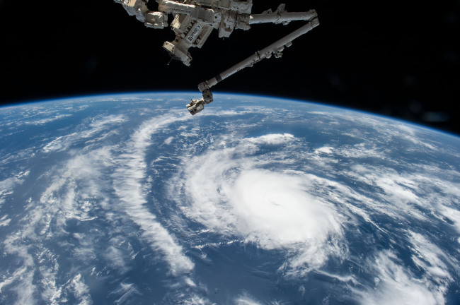 This Aug. 20, 2015 photo made available by NASA shows Hurricane Danny as the International Space Station orbits over the central Atlantic Ocean. (NASA)