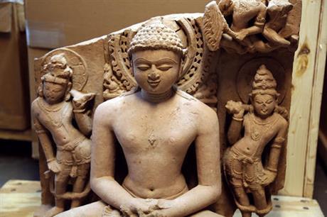 An Indian statue, believed to be from the 8th and 10th centuries A.D., that authorities say was stolen and smuggled out of India. (AP)
